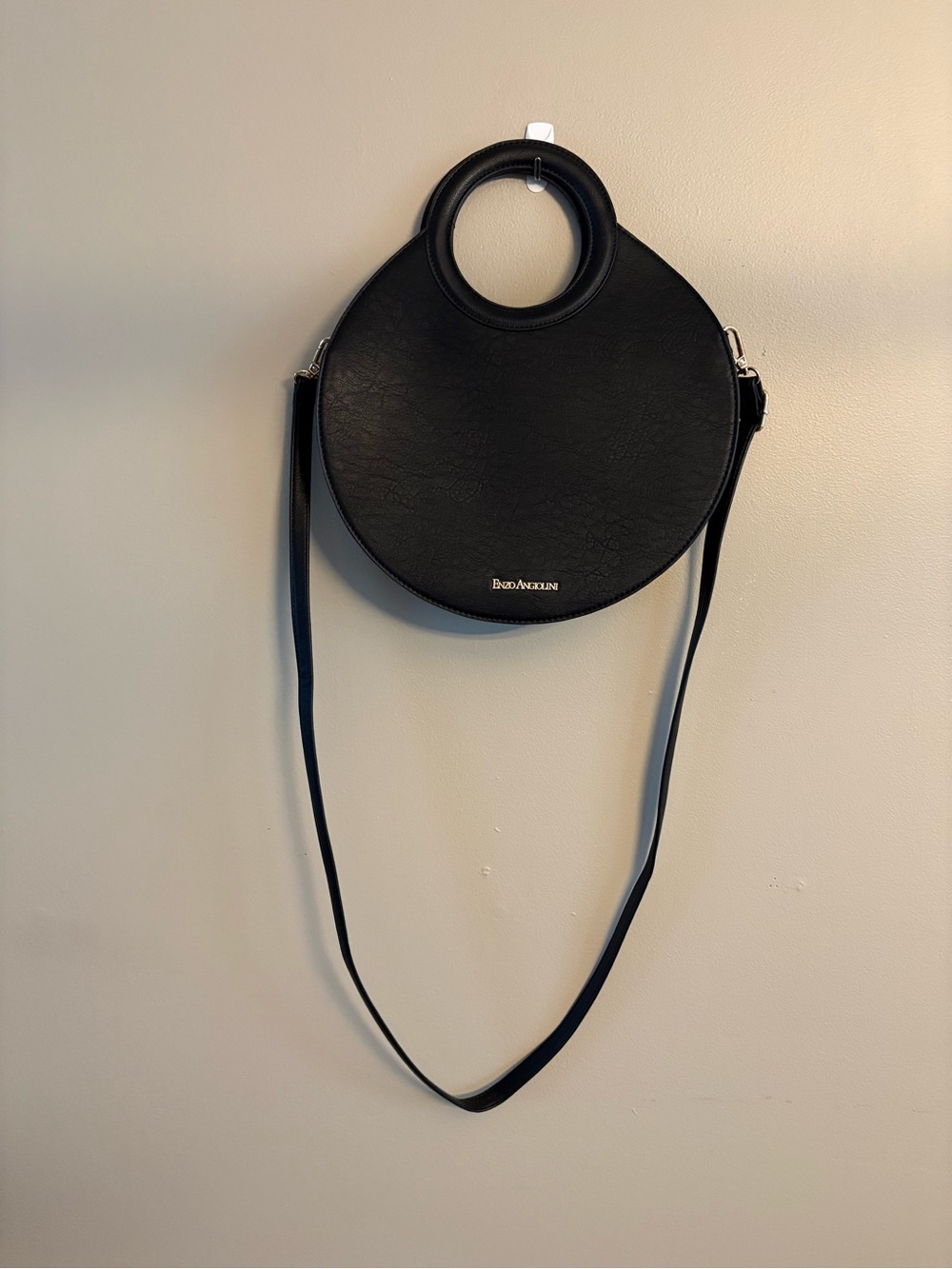 Black Round Crossbody Bag with Top Ring Handle
